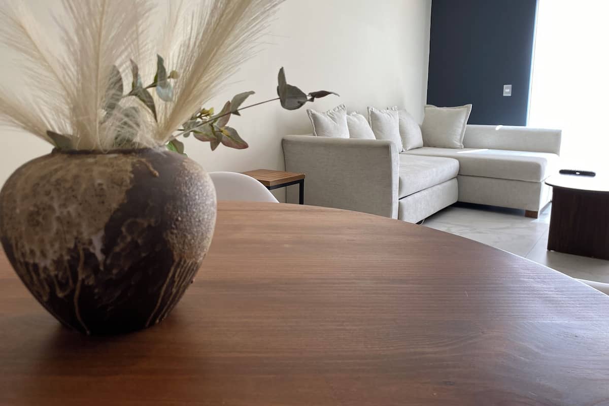 Apartamento de diseño, 3 habitaciones, balcón, vistas a la ciudad | Zona de estar | Smart TV de 60 pulgadas con canales digitales, además de Netflix, Hulu