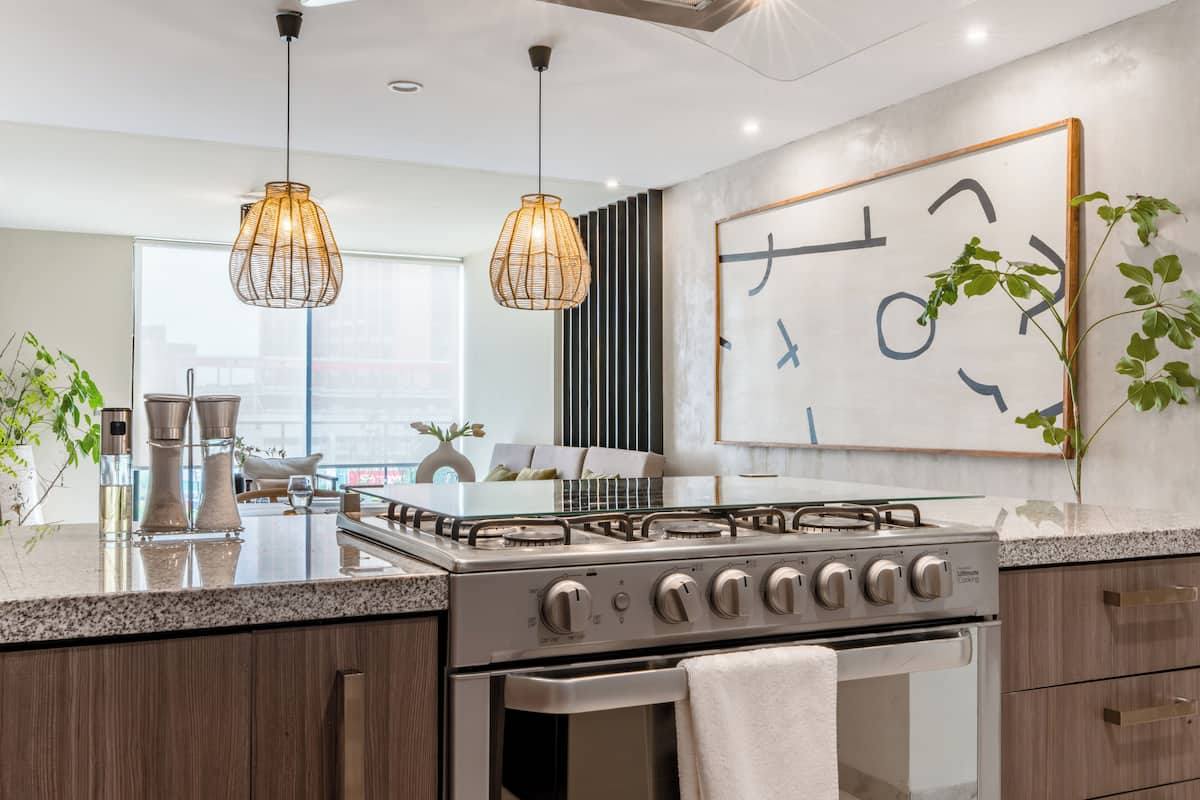 Full-size fridge, microwave, oven, stovetop