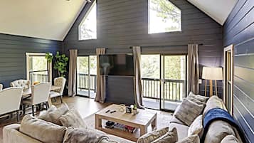 Smart TV, fireplace, video games, DVD player