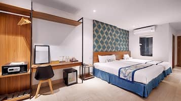 In-room safe, desk, laptop workspace, blackout curtains