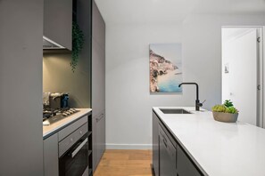 Fridge, microwave, oven, dishwasher