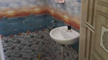 Habitación básica | Baño | Ducha, jabón y champú