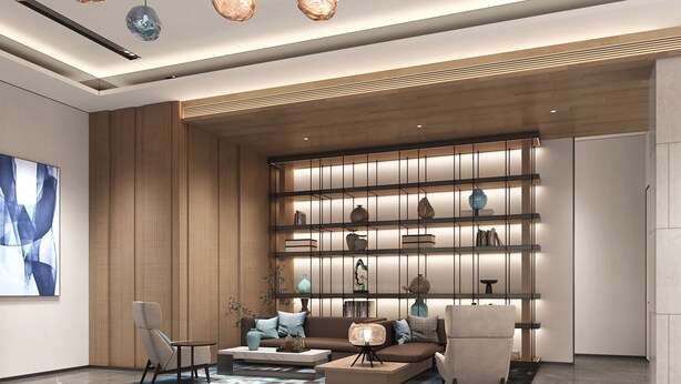 A modern living room with a sofa, armchairs, a coffee table, and a bookshelf. - Fairfield By Marriott Changshu Hi-Tech Zone (Suzhou)