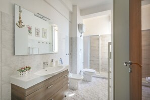 Ducha, secador de pelo, bidé y toallas