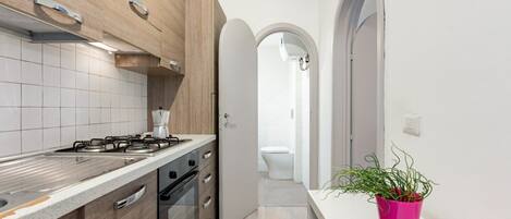 Fridge, oven, stovetop, cookware/dishes/utensils