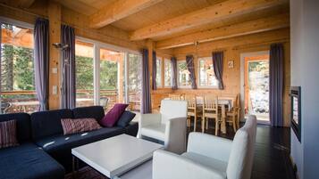 Televisión, chimenea y reproductor de DVD