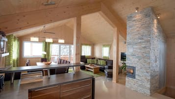 Smart TV, fireplace, DVD player