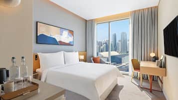 Quarto luxo, 1 cama King (Burj View) | Roupas de cama premium, frigobar, cofres nos quartos, escrivaninha