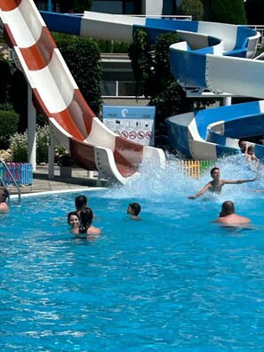 A water park with multiple water slides and a swimming pool. - Private Apartments in Premier Fort Beach Sveti Vlas (Sveti Vlas)