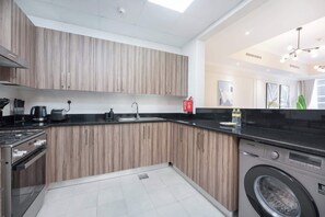 Fridge, microwave, stovetop, toaster