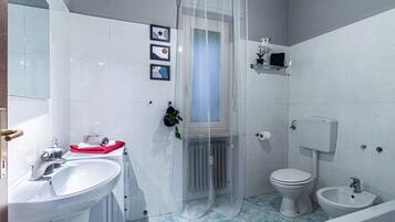 Een haardroger, een bidet, handdoeken