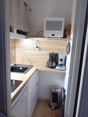 Réfrigérateur, micro-ondes, plaque de cuisson, lave-vaisselle
