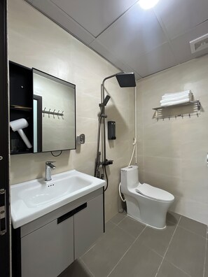 Luxe kamer, 1 twee- of 2 eenpersoonsbedden, uitzicht op stad | Badkamer | Een douche, een hydromassagedouche, gratis toiletartikelen