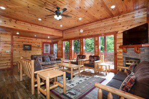 TV, stereo - Rustic-Chic Cabin | Indoor Pool, Game Room & Hot Tub (Sevierville)