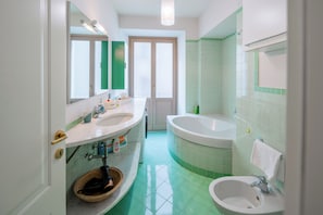 Douche, baignoire Ă jets, sĂšche-cheveux, bidet