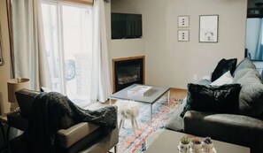 Televisión y chimenea