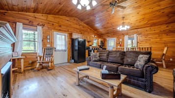 Älytelevisio, takka, DVD-soitin, videokirjasto