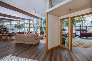 TV connectée, cheminée, livres