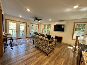TV, fireplace, DVD player, video library