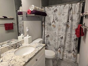 Shower, towels, soap, shampoo