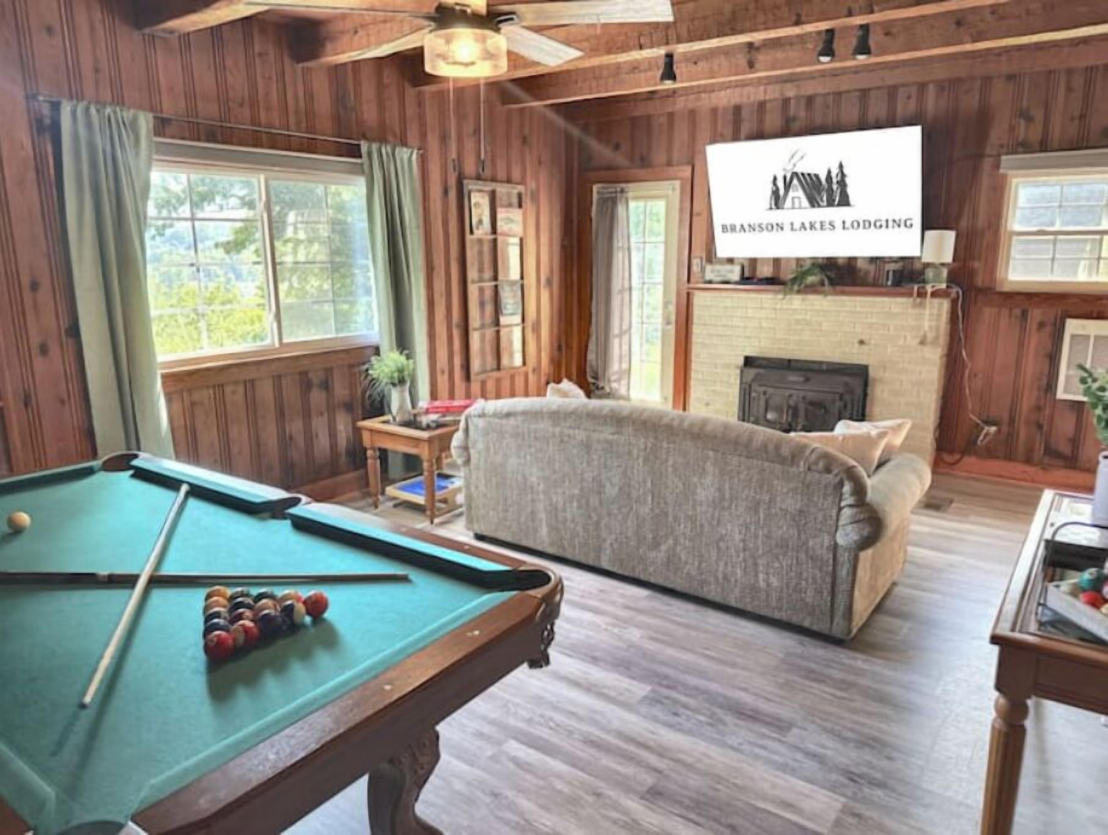 Smart TV, fireplace, foosball, books