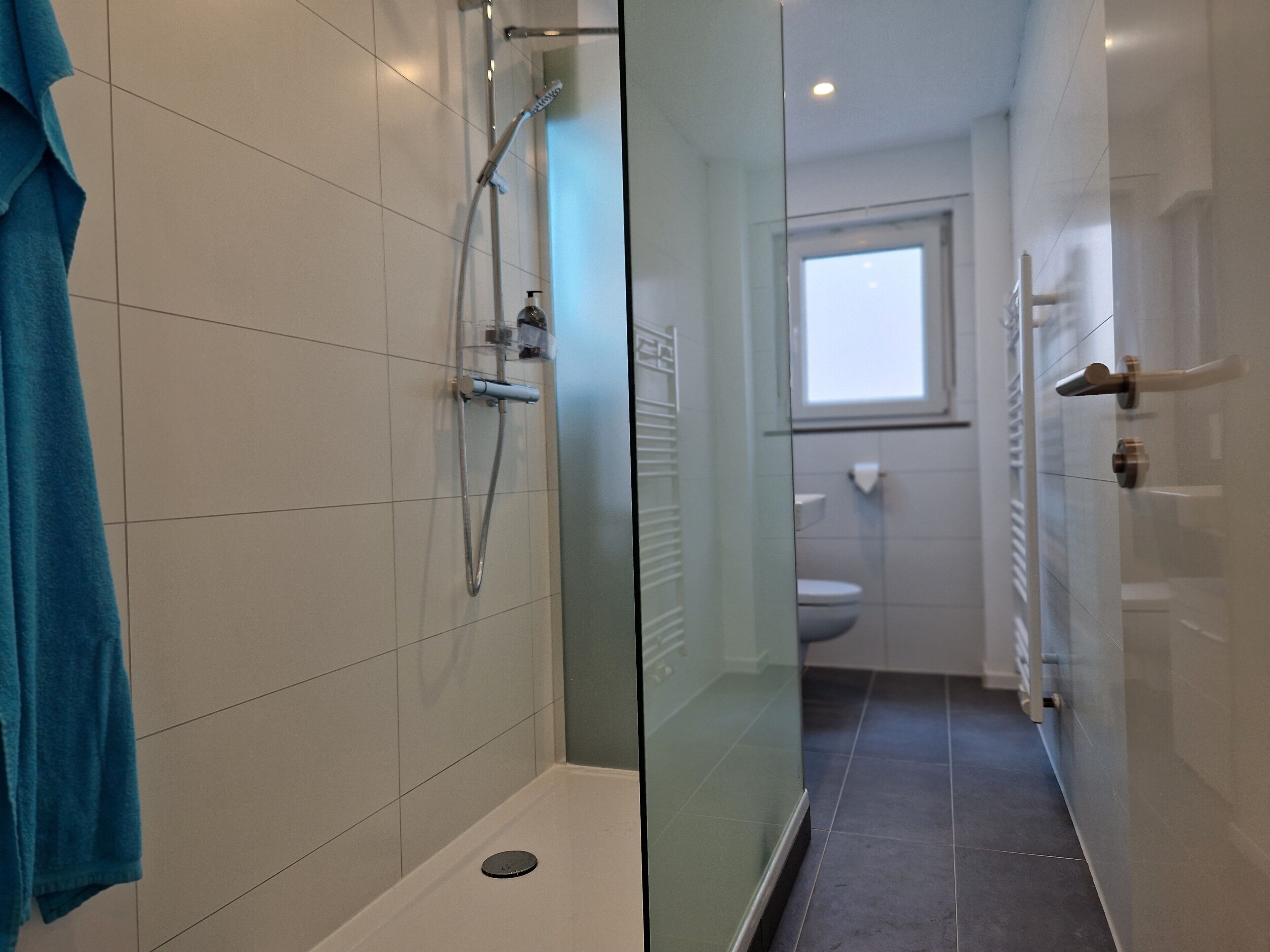 Dusche, kostenlose Toilettenartikel, Haartrockner, Handtücher