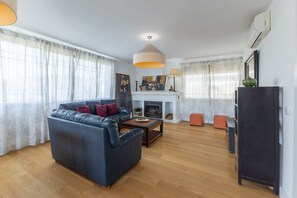TV, fireplace