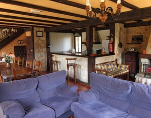 Télévision, cheminée, lecteur de DVD, table de tennis de table