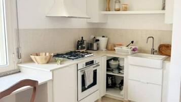 Kühlschrank, Ofen, Herdplatte, Wasserkocher mit Kaffee-/Teezubehör