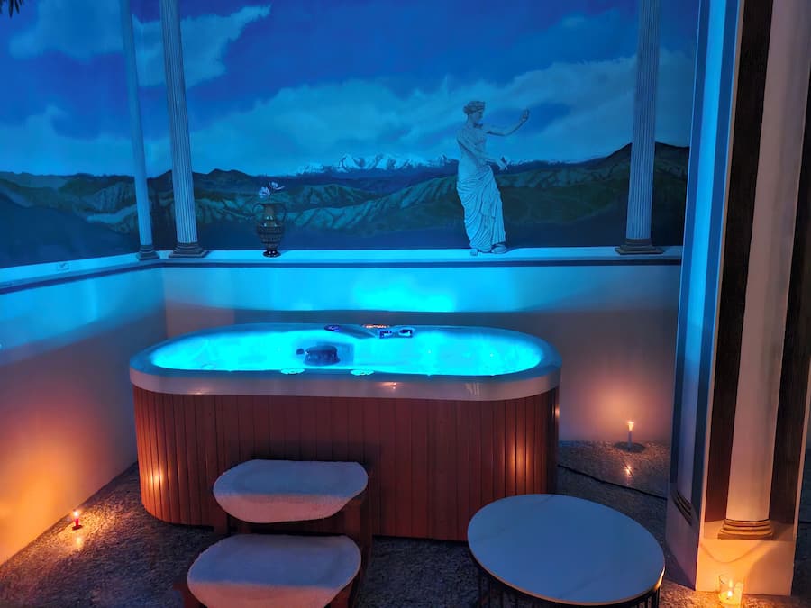 Shower, bathrobes, slippers, soap