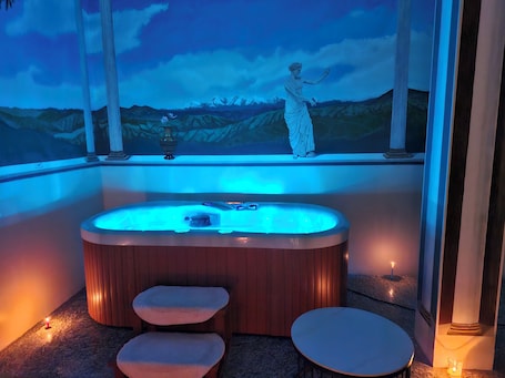 Shower, bathrobes, slippers, soap