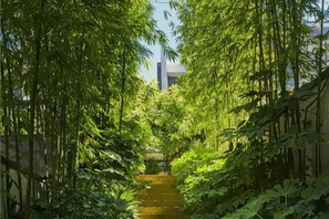 A pathway flanked by dense green foliage leading to a building. - Banshan Guest Seaview Holiday Villa (Dali City)