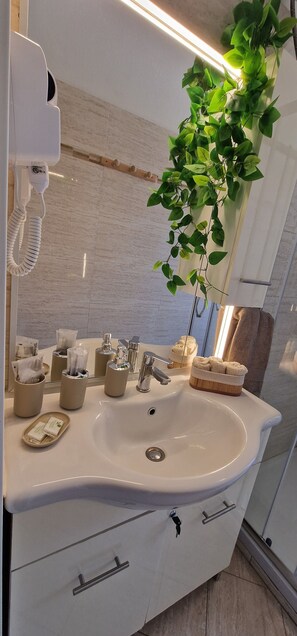 Dusche, Haartrockner, Bidet, Handtücher