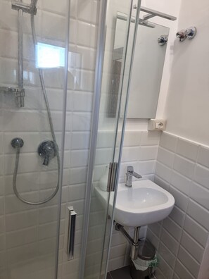 Regadera, secadora de cabello, toallas, papel de baño