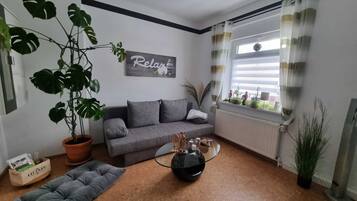 Smart-TV, Tischtennisplatte, Bücher