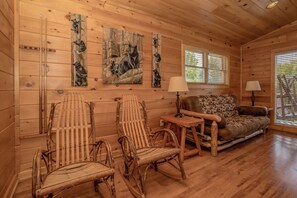 TV, fireplace - PFGetaway: Mtn & City Views, Hot Tub, Wifi, Games, Resort Pool, in Pigeon Forge! (Pigeon Forge)