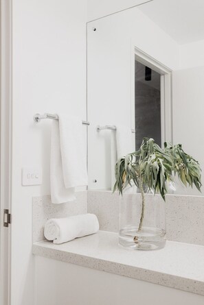 Dusche, Haartrockner, Handtücher