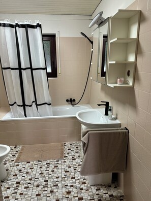 Haartrockner, Bidet, Handtücher, Seife