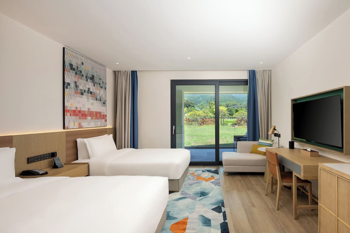 Standard Room, 2 Double Beds, Mountain View | In-room safe, desk, laptop workspace, blackout drapes