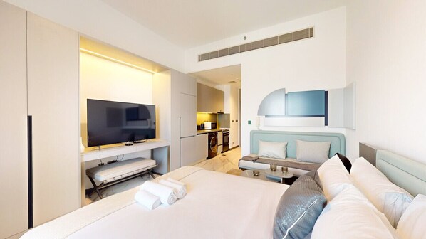 1 bedroom, iron/ironing board, WiFi, bed sheets - Mag Eye - Elegant Studio Apartment in Meydan (Meydan)