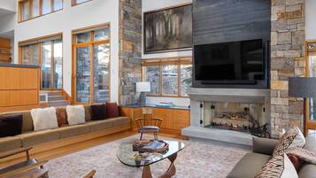 Smart TV, fireplace, table tennis, books