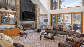 Smart TV, fireplace, table tennis, books