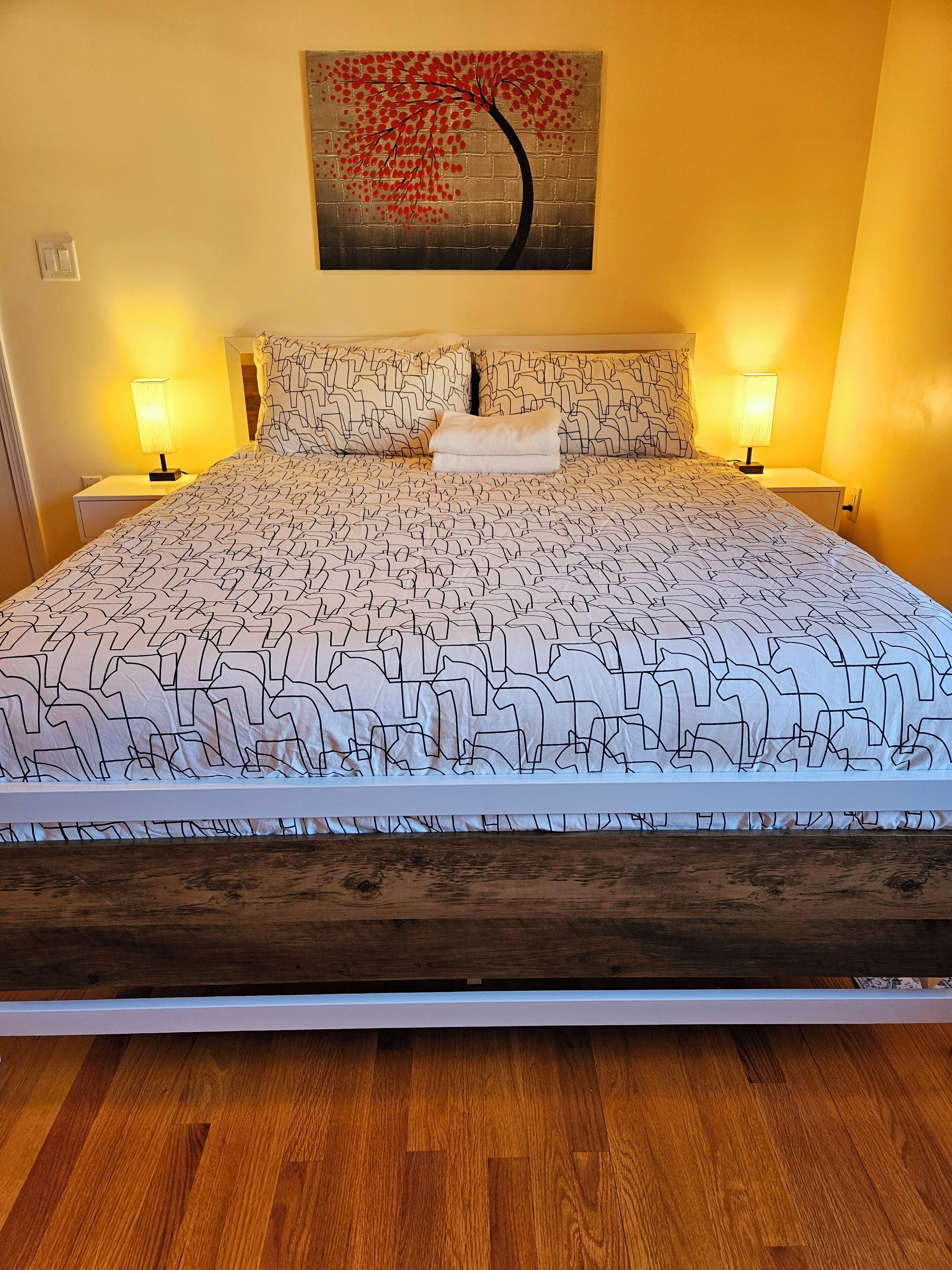 1 bedroom, desk, iron/ironing board, travel crib