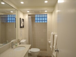 Dusche, Haartrockner, Handtücher, Seife