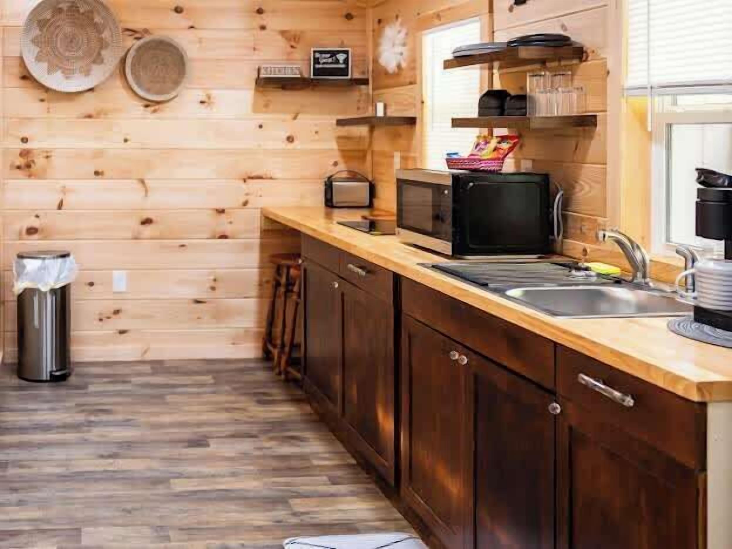 Microwave, stovetop, coffee/tea maker, toaster