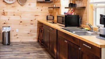 Microwave, stovetop, coffee/tea maker, toaster