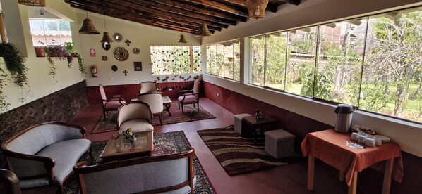 Comfort Room, Patio, Mountain View | Living area | 32-inch Smart TV with digital channels, foosball, books - Chaska Valle Green (Urubamba)