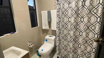 Standard Apartment | Bathroom | Shower, hair dryer, towels, soap