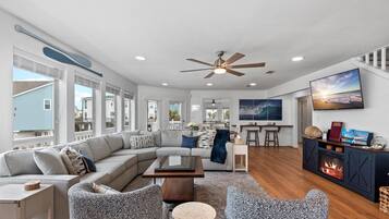 Smart TV, fireplace, video games, books