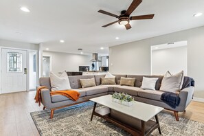 Smart TV, fireplace, table football